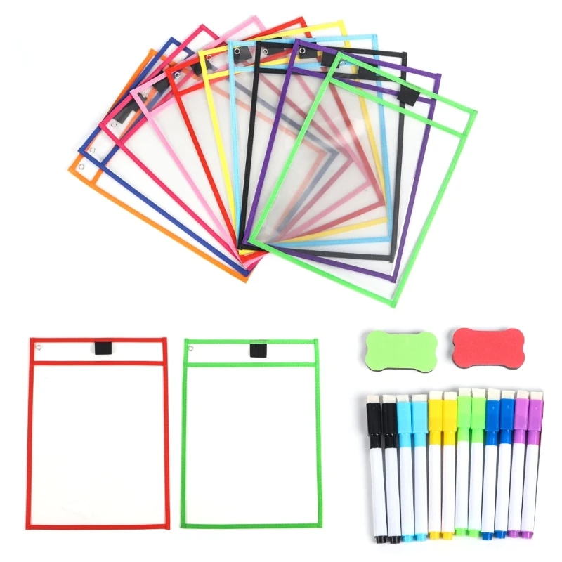 Clear Sheet Protector Teacher School Classroom Reuses Dry Erases Pocket Sleeves