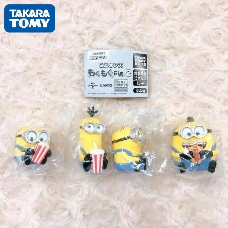 Image of Takara Tomy Minions Kapsel-Gashapon Mini 3D-Figuren Bob Kevin Stuart Otto beim Film schauen Kino-Sammlerstück Desktop-Dekoration