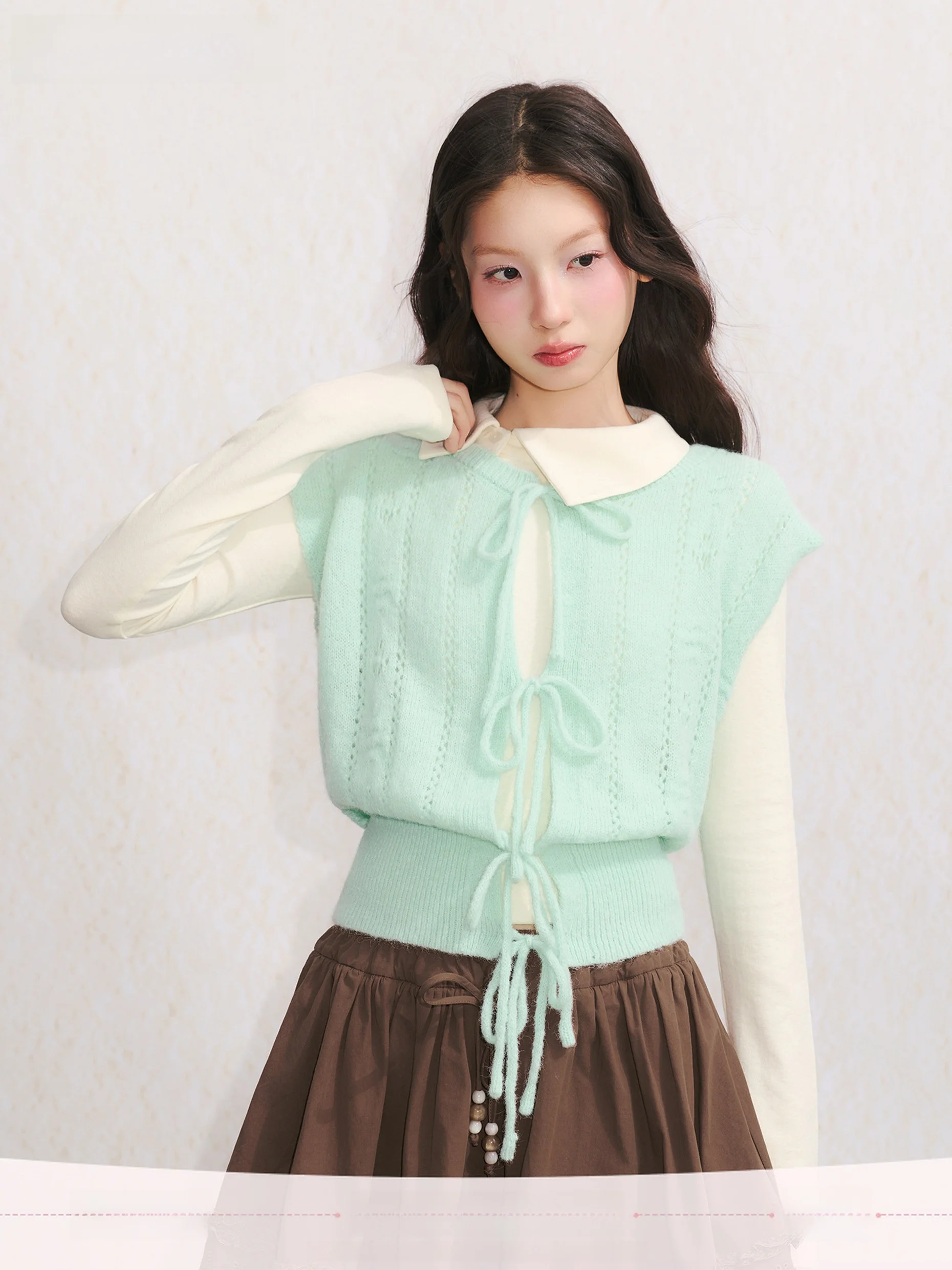 

Вязаный жилет Umoumo Sweet Style с завязками на талии, двусторонний, весенняя мода, женский топ, бренд Umoumo