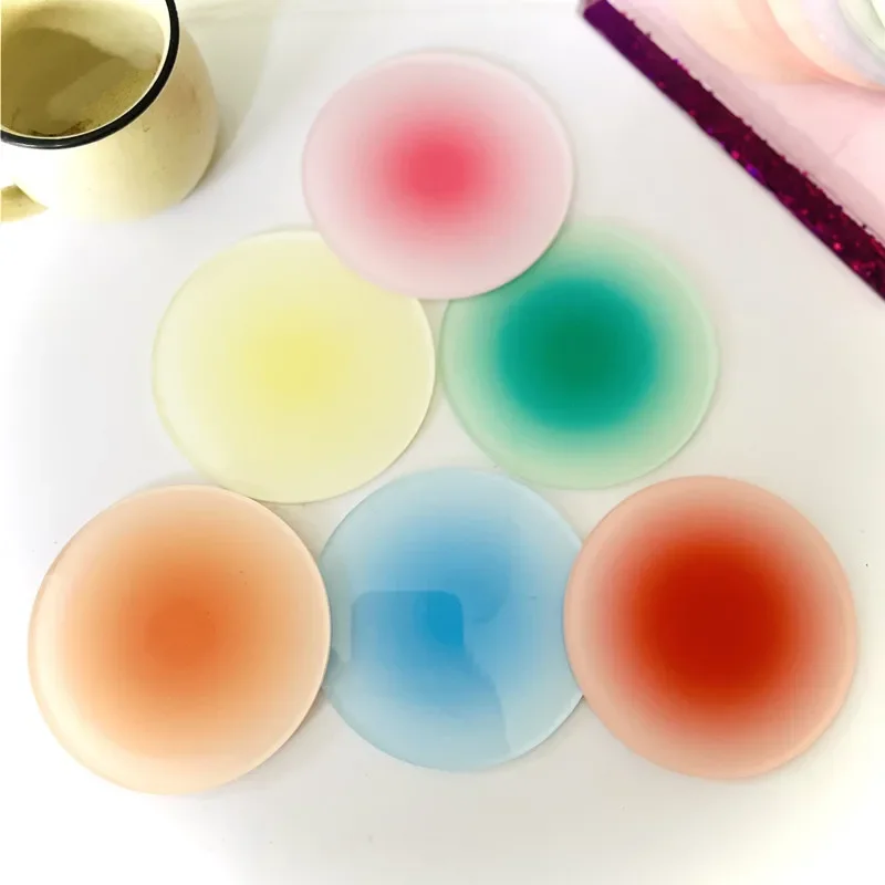 3/6pcs Ins Colour Gradient Acrylic Coaster Anti-slip Round Cup Pad Dining Table Placemat Cafe Decor Mug Mats Coaster Set