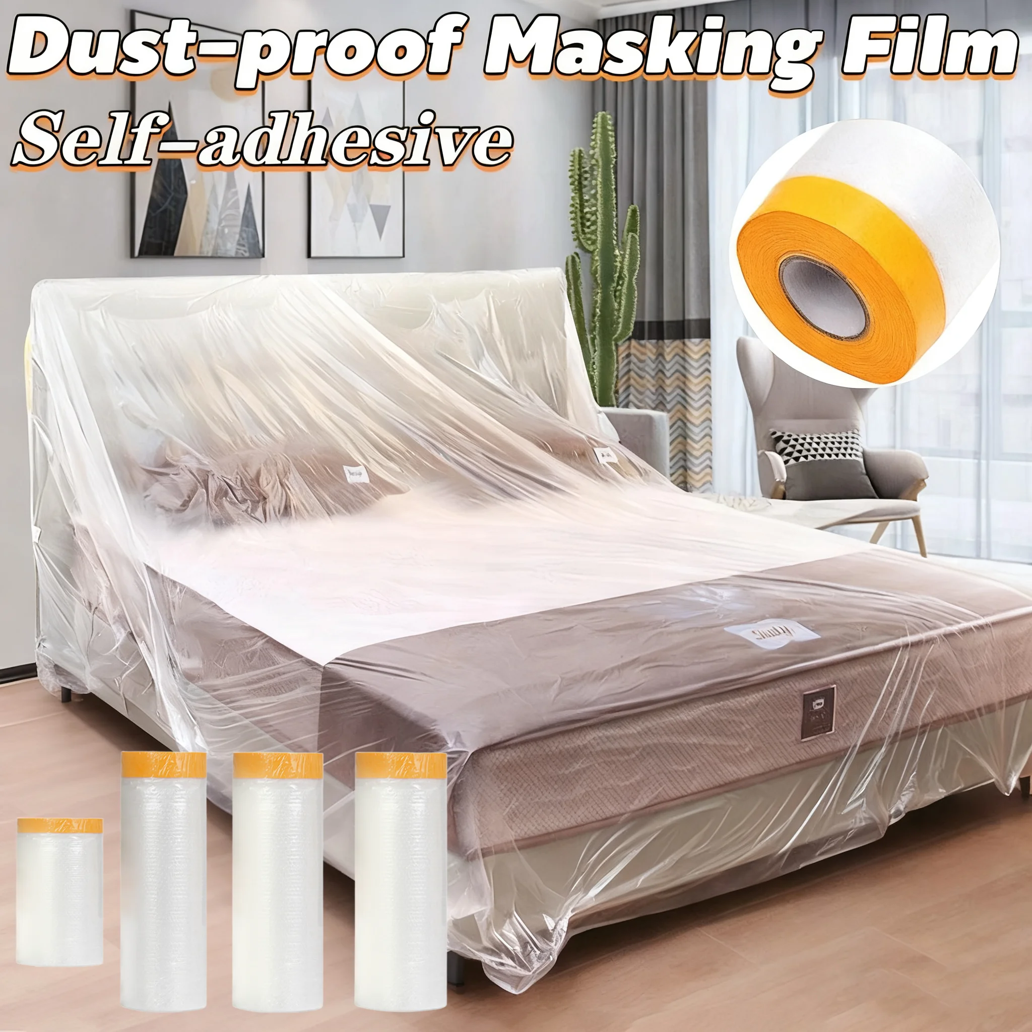  Pre-Taped Masking Film, Clear Plastic Sheeting Plastic Drop Cloths For Painting, Automotive Appliance, Plastic Sheeting Cove