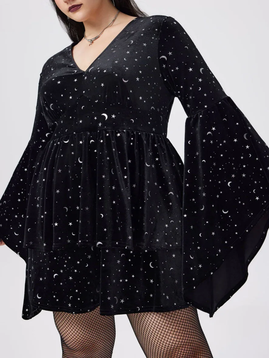 반짝이는 스팽글 드레스 브이넥 몸매를 돋보이게 하는 드레스 긴 소매 휴일 파티 드레스 레트로 보헤미안 로맨틱 시크 이브닝 가운