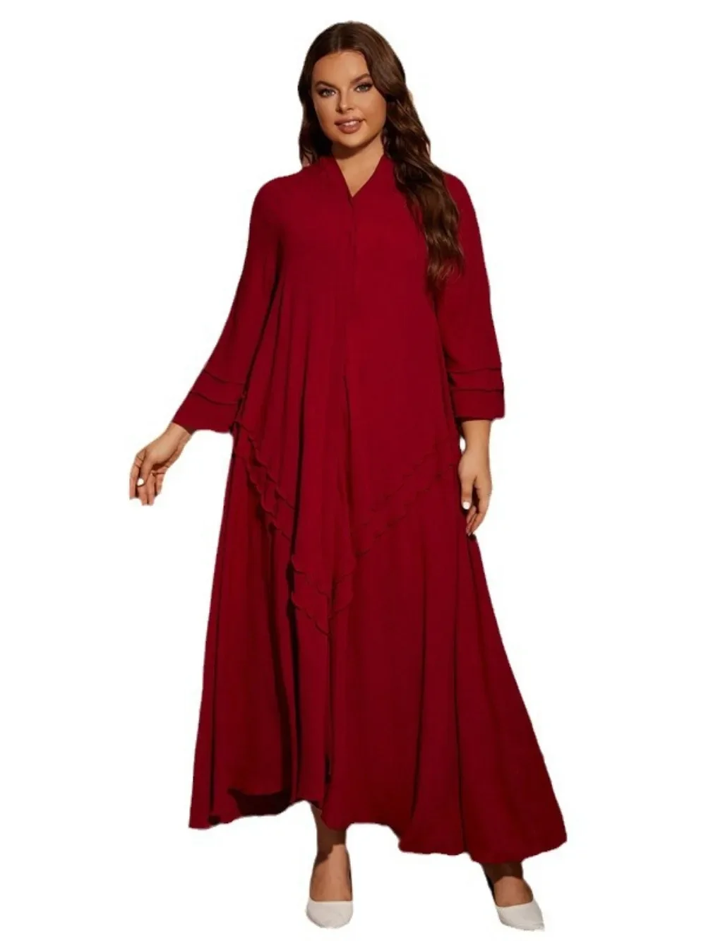عباية نسائية للعيد مع وشاح فستان حجاب فساتين حمراء للحفلات الطويلة رداء قفطان إسلامي جلابية قفطان رمضان 2026 فيستدوس لارجوس #5