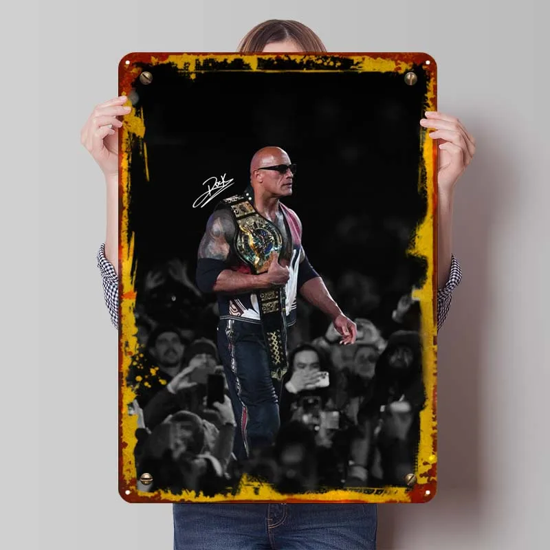 The Rock WWE Champion Metal Sign Sports Poster Decor for Room Decor Items Aesthetic Home Interior Decoration Gaming Man Cave