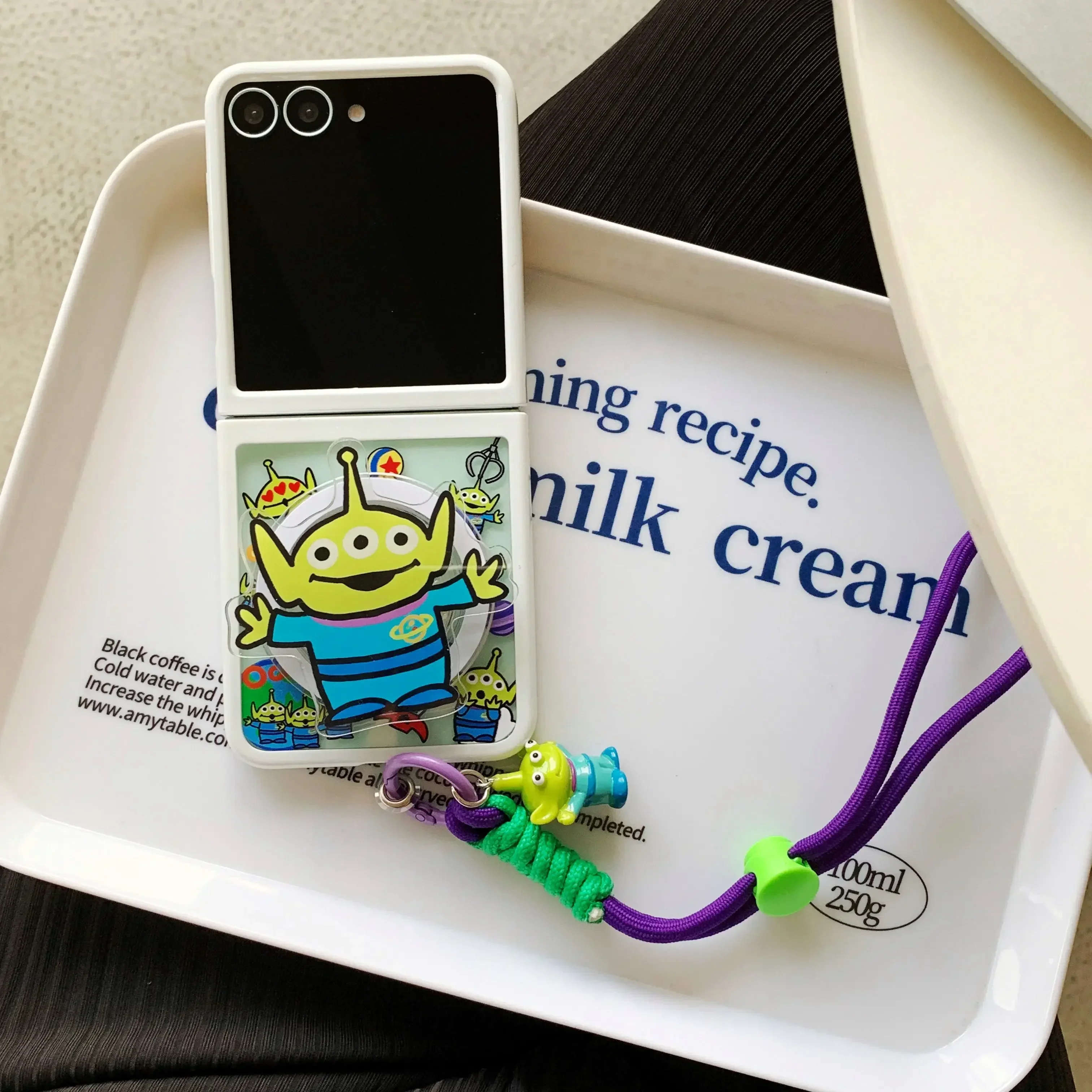 Cute Toy Story Alien Magsafe Magnetic Bracket Lanyard Phone Case for Samsung Galaxy Z Flip 5 6 5G PC Anti-drop Back Cover Funda