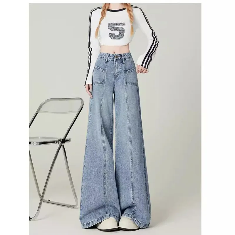 

2026 American Vintage Wide Leg Jeans, Womens High Waist Loose Draped Floor Length Denim Pants Casual Fashion Trendy Trousers