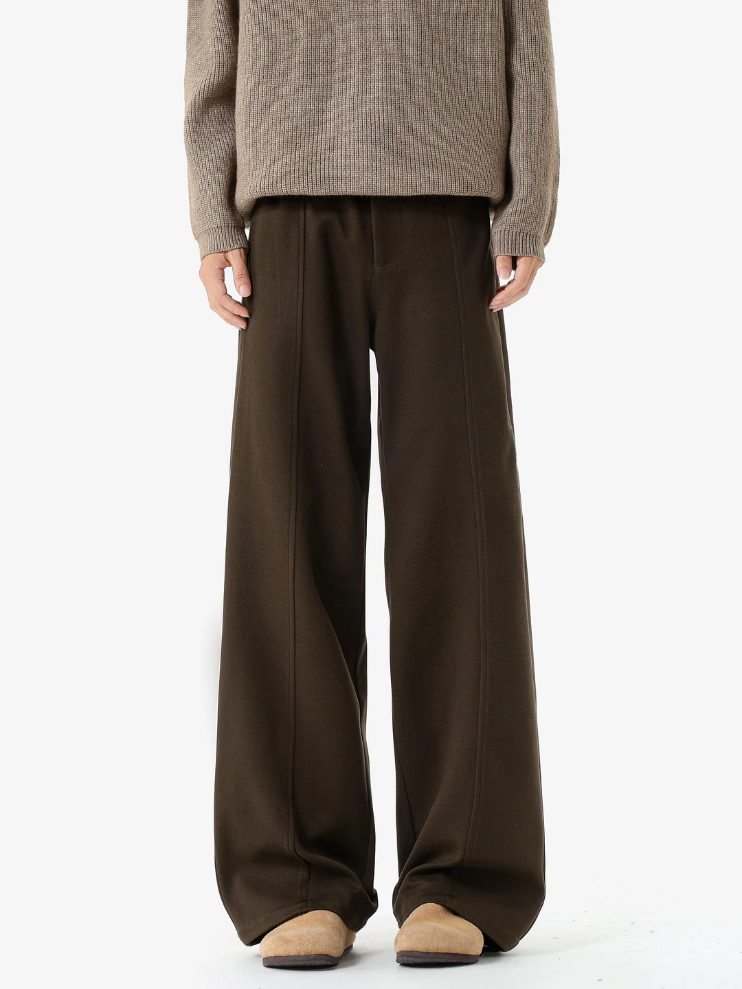 

American Retro Woolen Straight Leg Casual Pants Men Women Autumn Winter High Waist Loose Fit Slimming Long Trousers