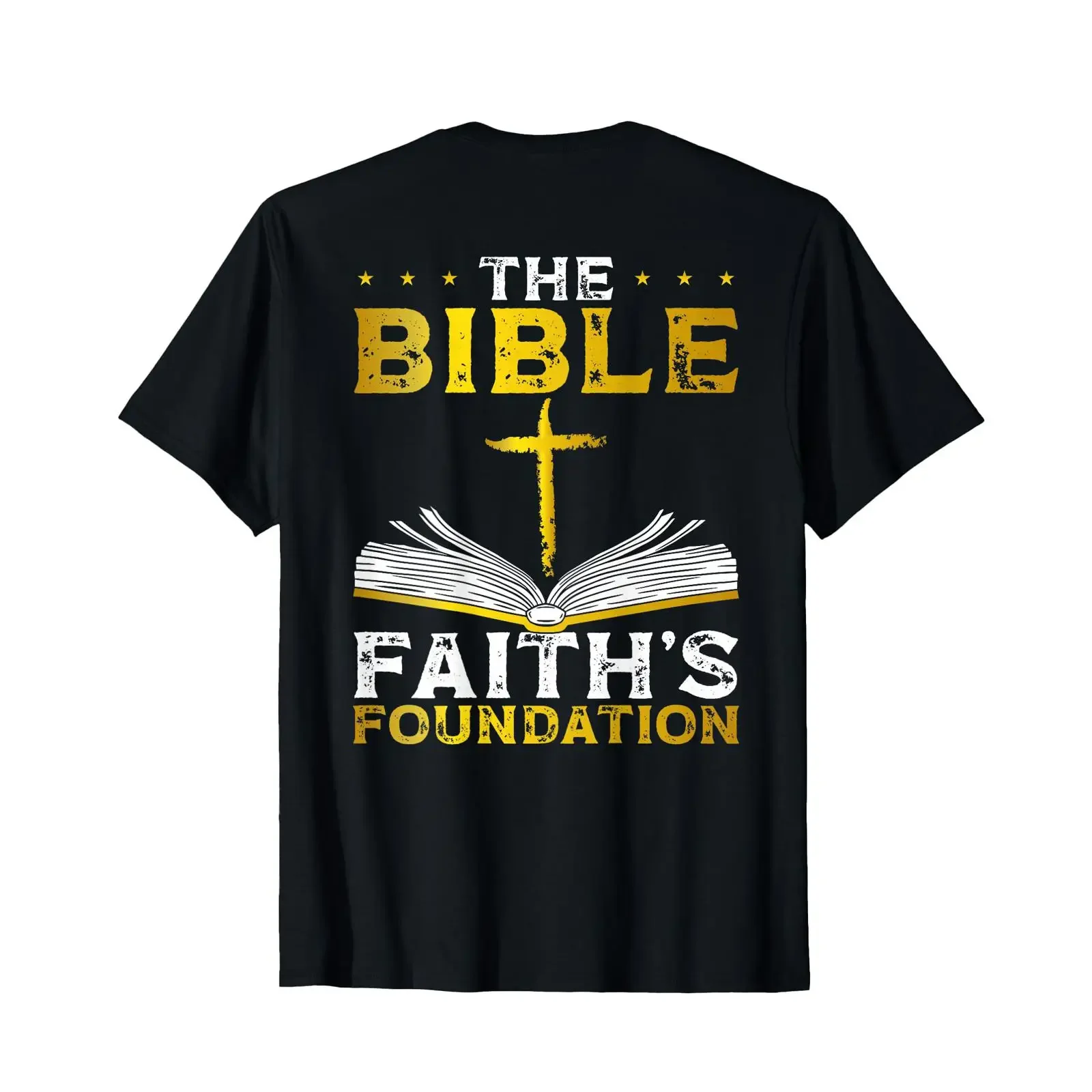 The Bible Faith's Foundation Backprint T Shirt black vintage Washed Top For Everyday Wear Casual Breathable graphic Comfortable