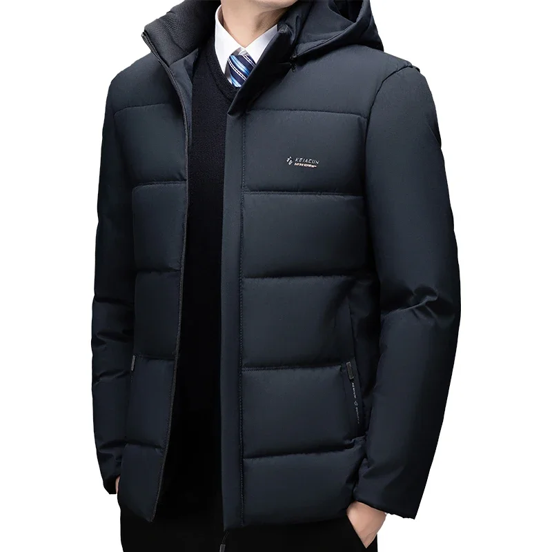 

Men Business Hooded Parka Windbreaker Outwear Winter New Men's Jacket Parkas Windbreaker Solid Loose Thick Windproof ZL571