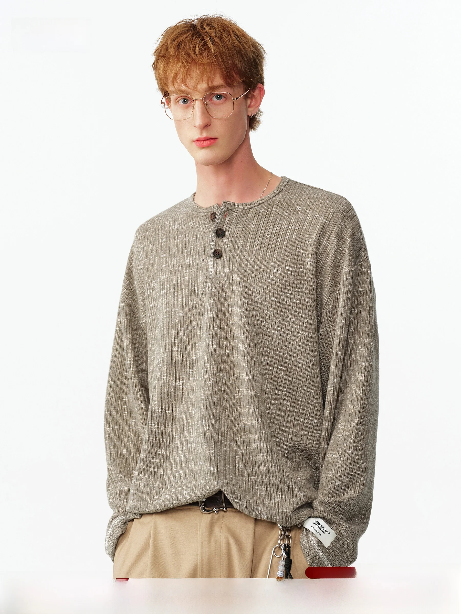 

DPX Henry Collar Long Sleeve Sweatshirt Men's Spring Loose Fit Casual Knitted Fabric High Elasticity Polyester Blend Crew Nec...