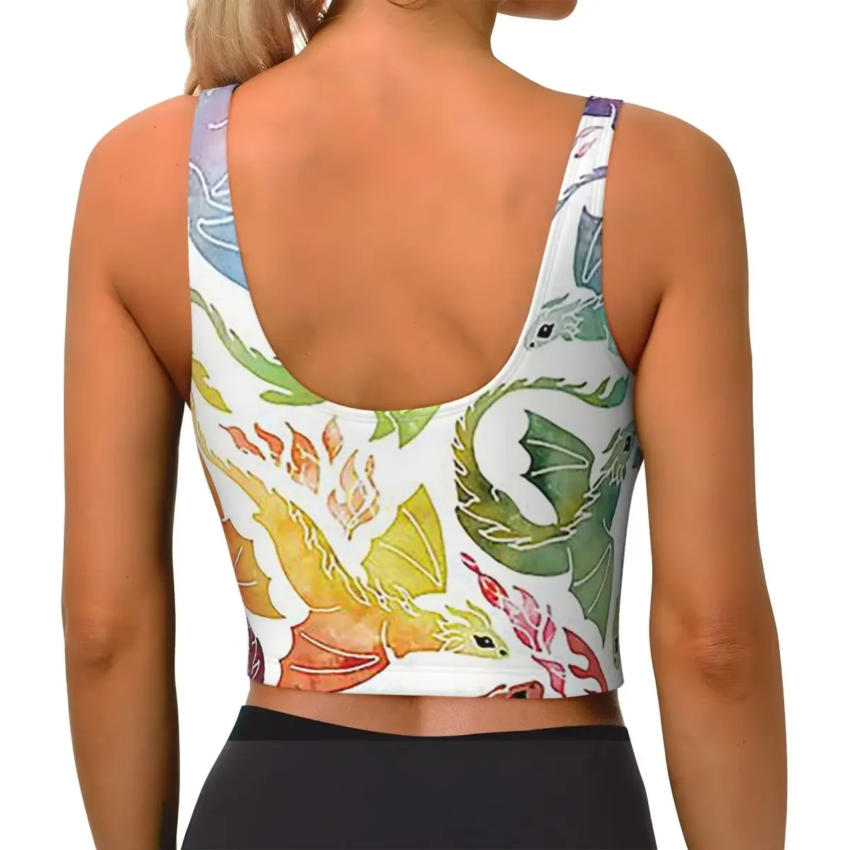 Custom Dragon Fire Rainbow Women Sports Bras High Impact Vest Gym Workout Yoga Crop Tank Tops