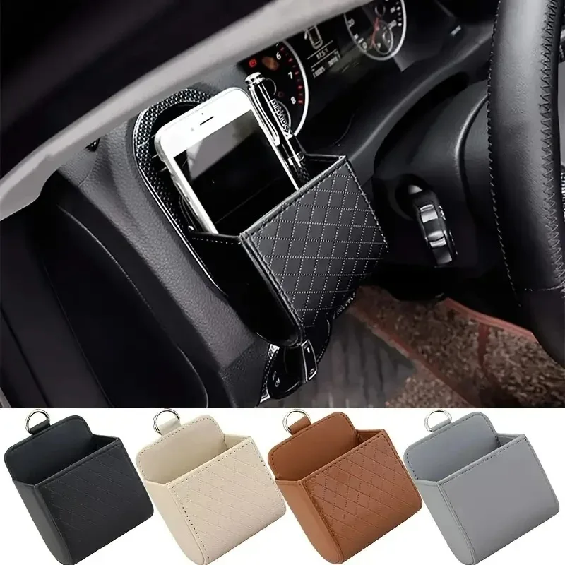 1pc saco de armazenamento do carro saída ar detritos saco para chave do telefone móvel óculos de sol ventilação painel arrumado pendurado caixa organizador couro
