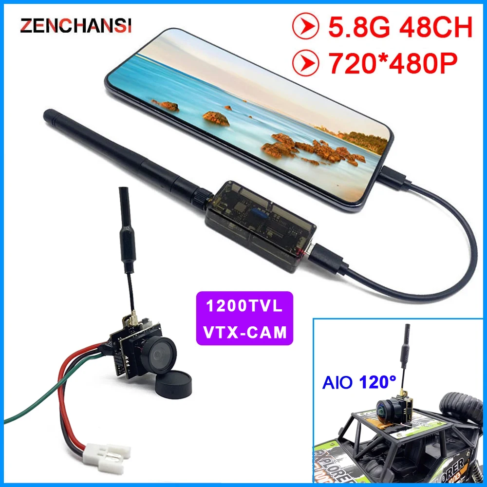 

5,8G 48CH 200 МВт передатчик VTX-CAM 1000TVL 120 градусов AIO камера + Skydroid UVC FPV передатчик приемник для мобильного телефона Android