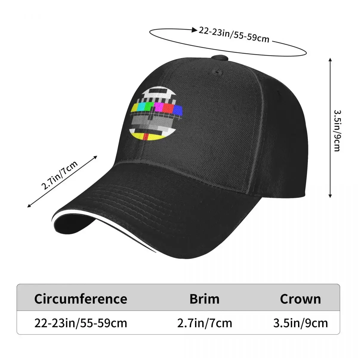 90's TV Test Pattern Cap Casual Baseball Caps Adjustable Hat Hip Hop Summer Unisex Baseball Hats Customizable Polychromatic