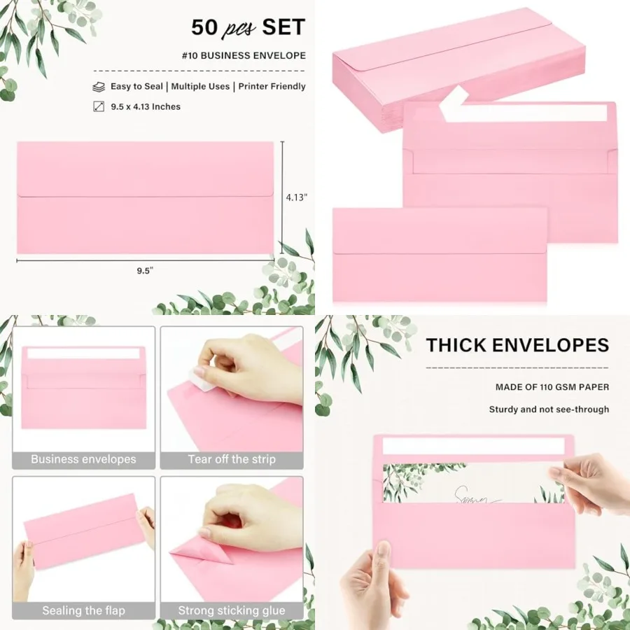 

10 Business Envelopes, Self Seal Standard Envelopes for Secure Business Legal Mailing, Office, Checks, Letter, Invoices, 4 1/8