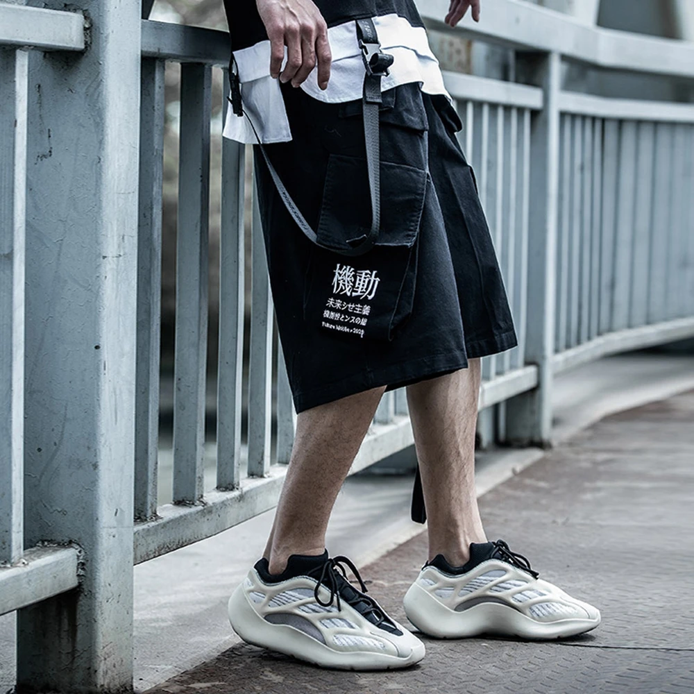 AOGZ Hip Hop Cargo Pants Streetwear Men Fashion Loose Casual Pants Summer Ribbon Pocket Design Harajuku Shorts Trousers Techwear