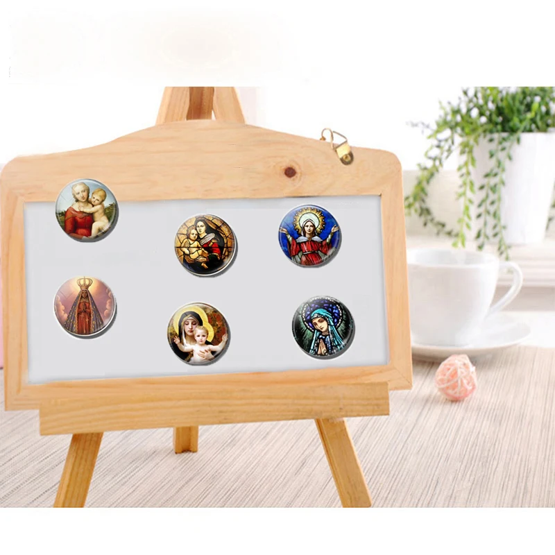 Christian 30MM Glass Dome Fridge Magnet Virgin Mary and Baby Jesus Magnetic Refrigerator Sticker Catholicism Assumption Day