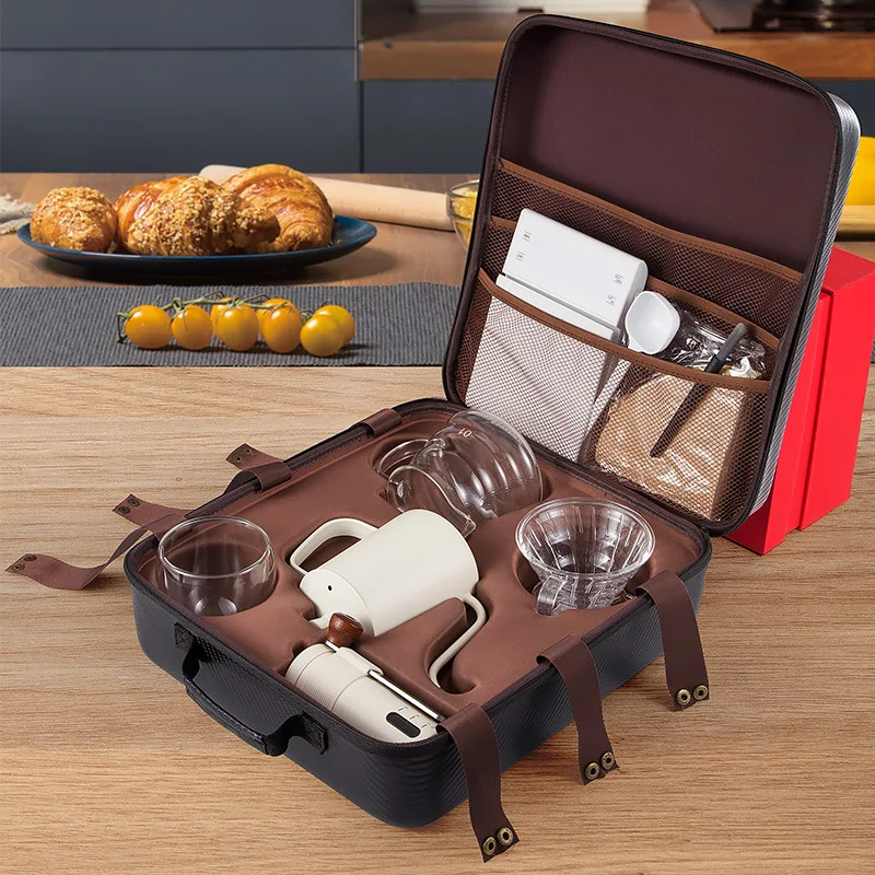 Camping Portable Coffee Gift Box Manual Grinder Cone Filter Paper Precise Scale Home Server Combo Kit