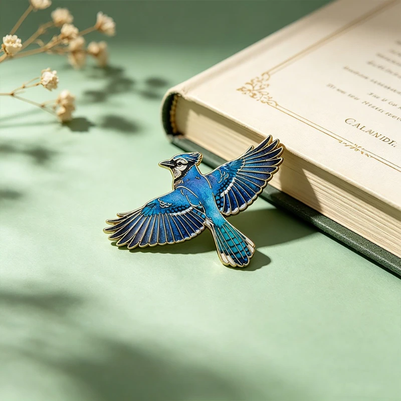 New Style Nature Bird Brooch Blue Jay Element Metal Badge Funny Decorative Pin DIY Clothing Bag Hat Scarf T-shirt Jeans for Gift