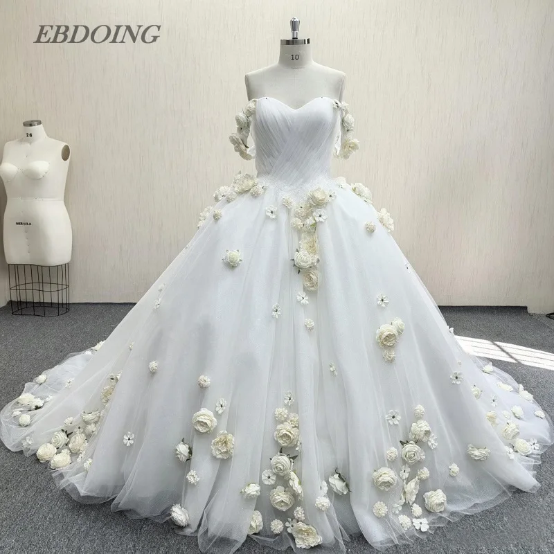 EBDOING Ball Gown Wedding Dresses Sweetheart Neckline Lace Up With 3D Flowers Customized Bride Gowns Vestidos De Novias