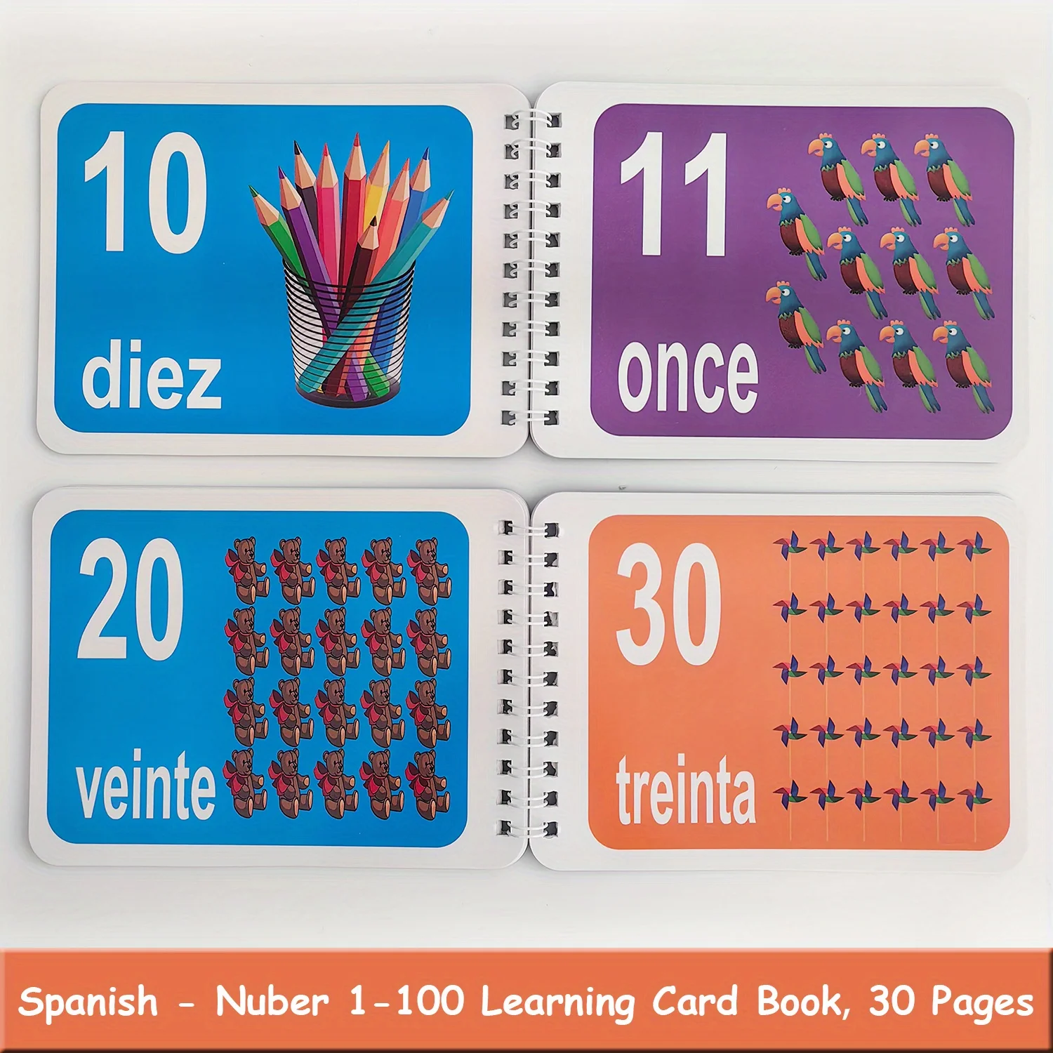 Spanish Numbers Learning Card Book, Picture Cards Language Learning Teaching Aids for Beginners, Kindergarten Classroom Supplies