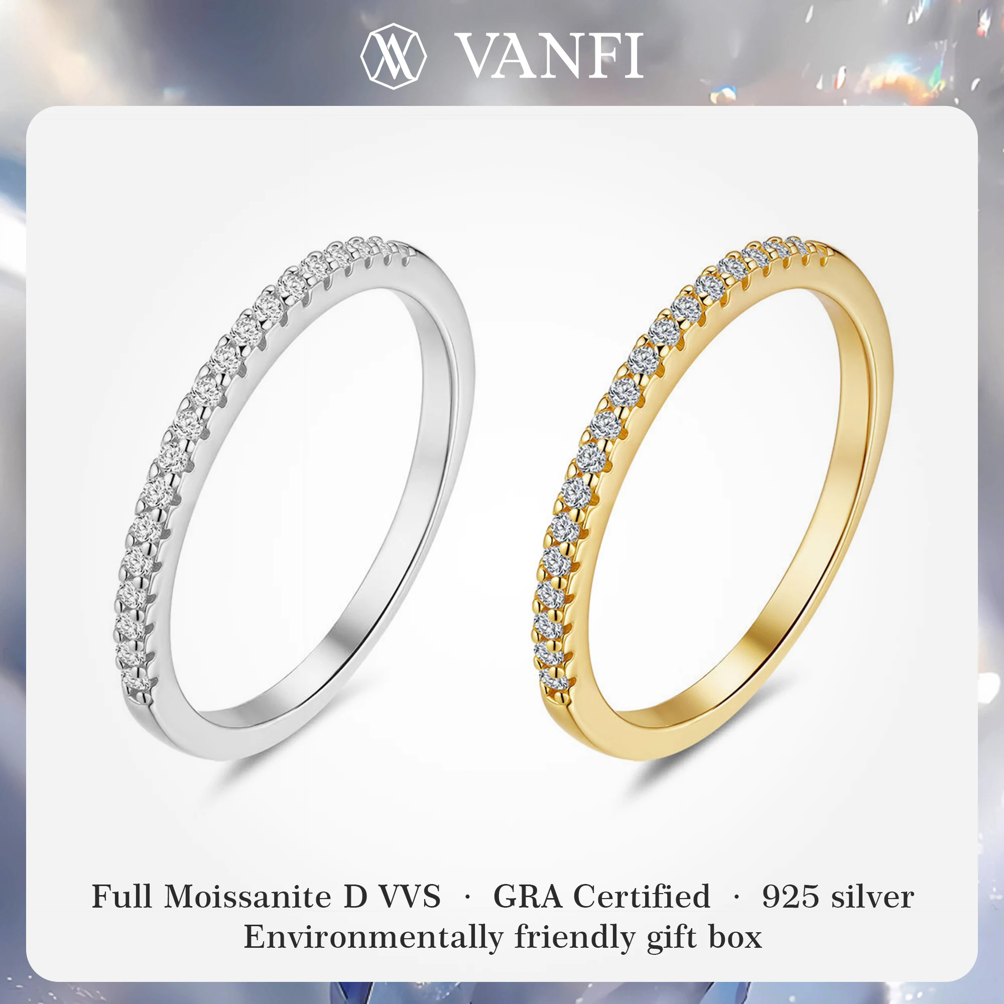 

Kfvanfi 925 Sterling Silver Moissanite diamond VVS1 Clarity Women Ring Plated 18K White Gold Minimalist Party Dainty Small Band