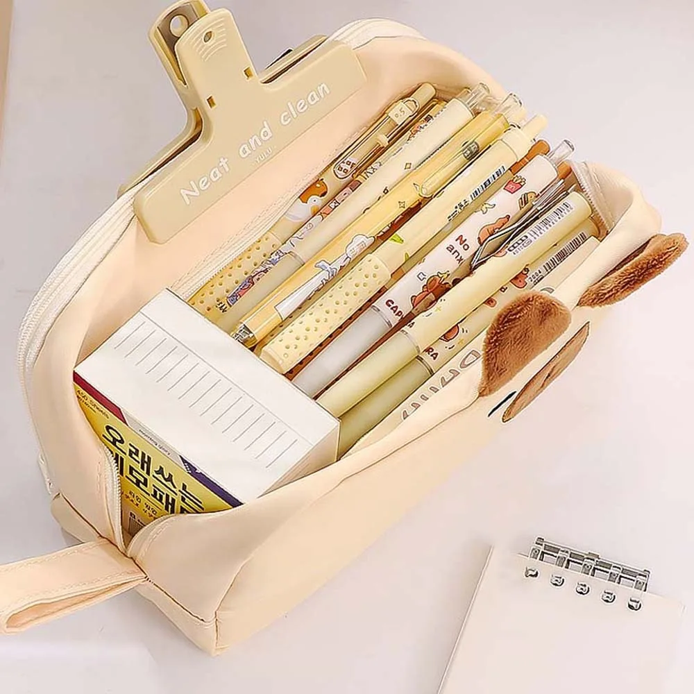 Large Capacity Capybara Pen Case Black Cat Panda Desktop Organizer Panda Pen Holder Stationery Capybara Cartoon Pencil Box