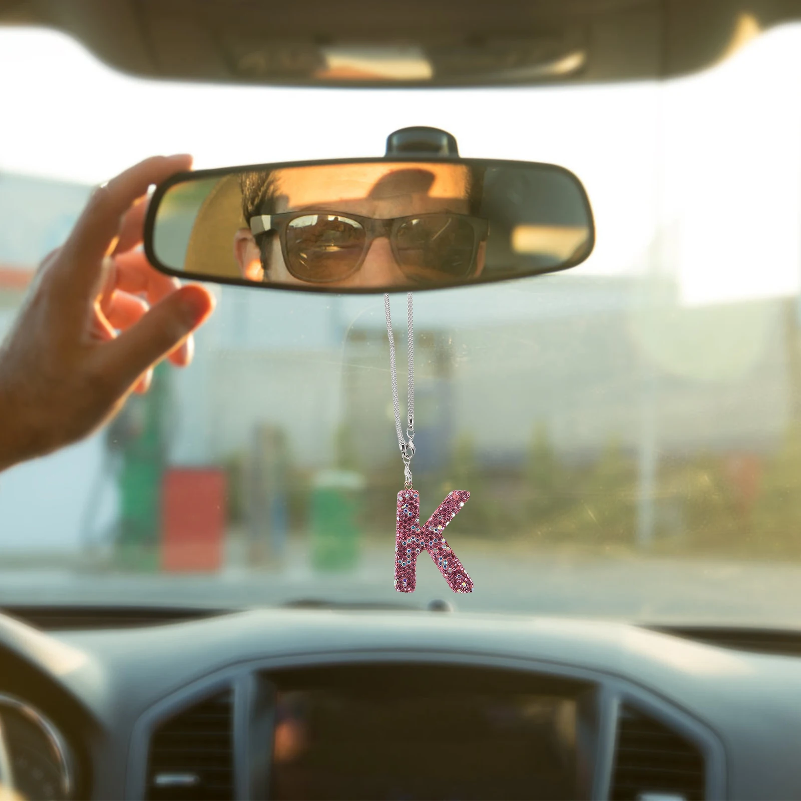 

Cute Letter Bowknot Clay Rhinestone Car Interior Hanging Ornament Durable Pendant Rearview Mirror Decorative Automotive