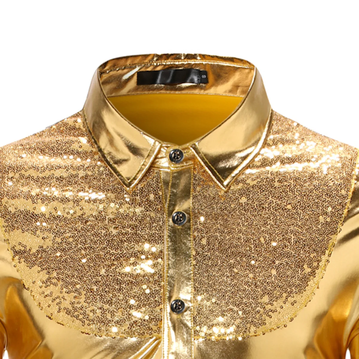 Men\'s 70\'s Disco Gold Shiny Shirts for Party Luxury Sequins Long Sleeve Nightclub Shirt Male Stylish Prom Stage Camisa de Hombre