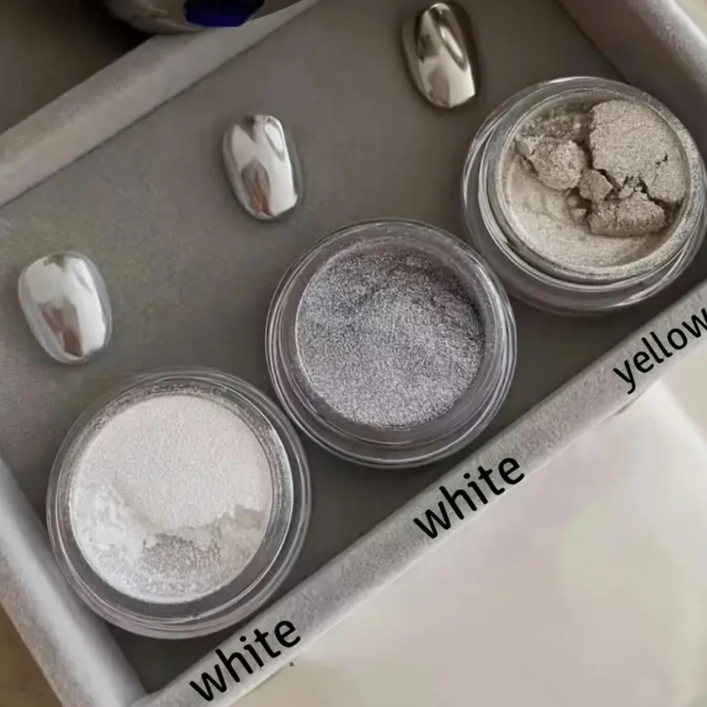 1 szt. Jasny Brokatowy Srebrny Pigment do Paznokci UV Gel Punk Metaliczny Srebrny Efekt Lustra Chromowany Puder do Paznokci Harajuku Manicure Pyłek do Wcierania # &