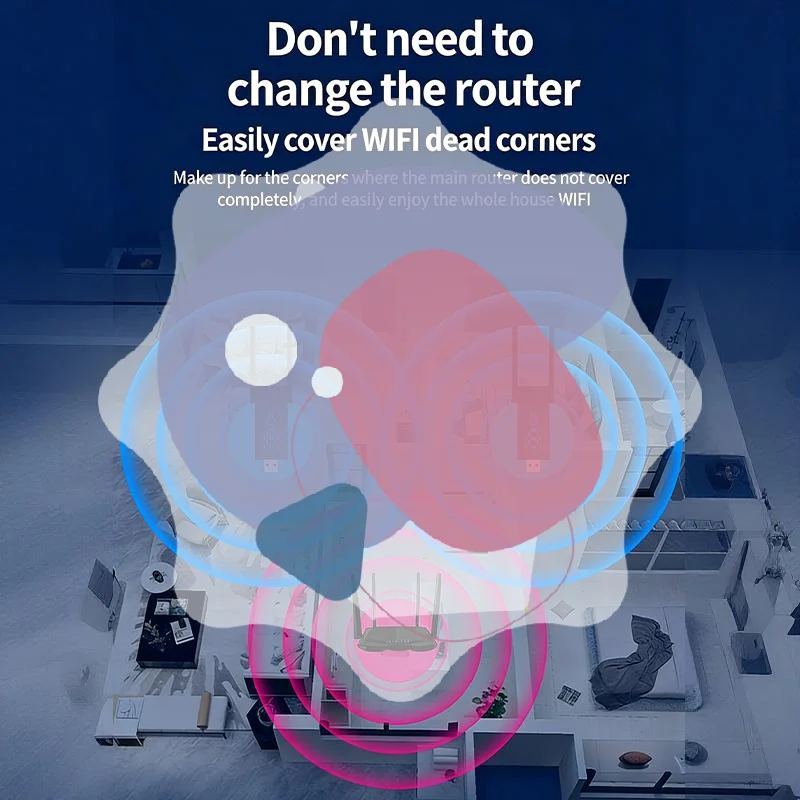 Dual Band 1300Mbps WiFi Range Extender USB Signal Amplifier Router Repeater Wall-Penetrating Home Network Booster