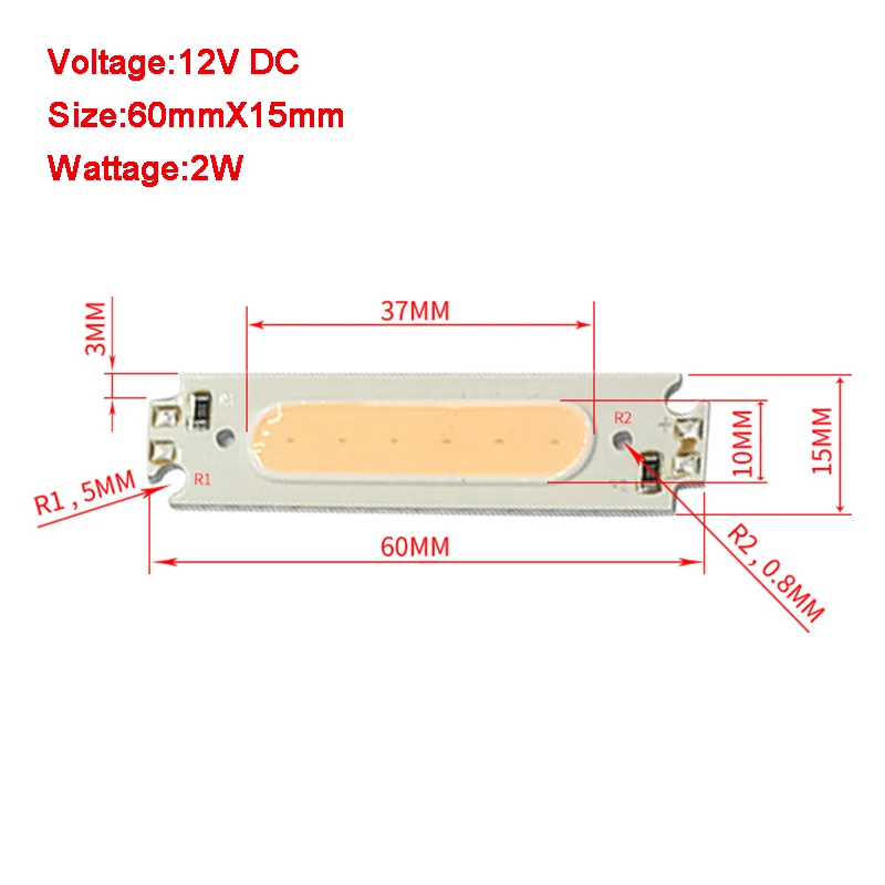 Input 12V 2W 3W Warm White Blue Green Yellow Red Pink LED COB Light Bar