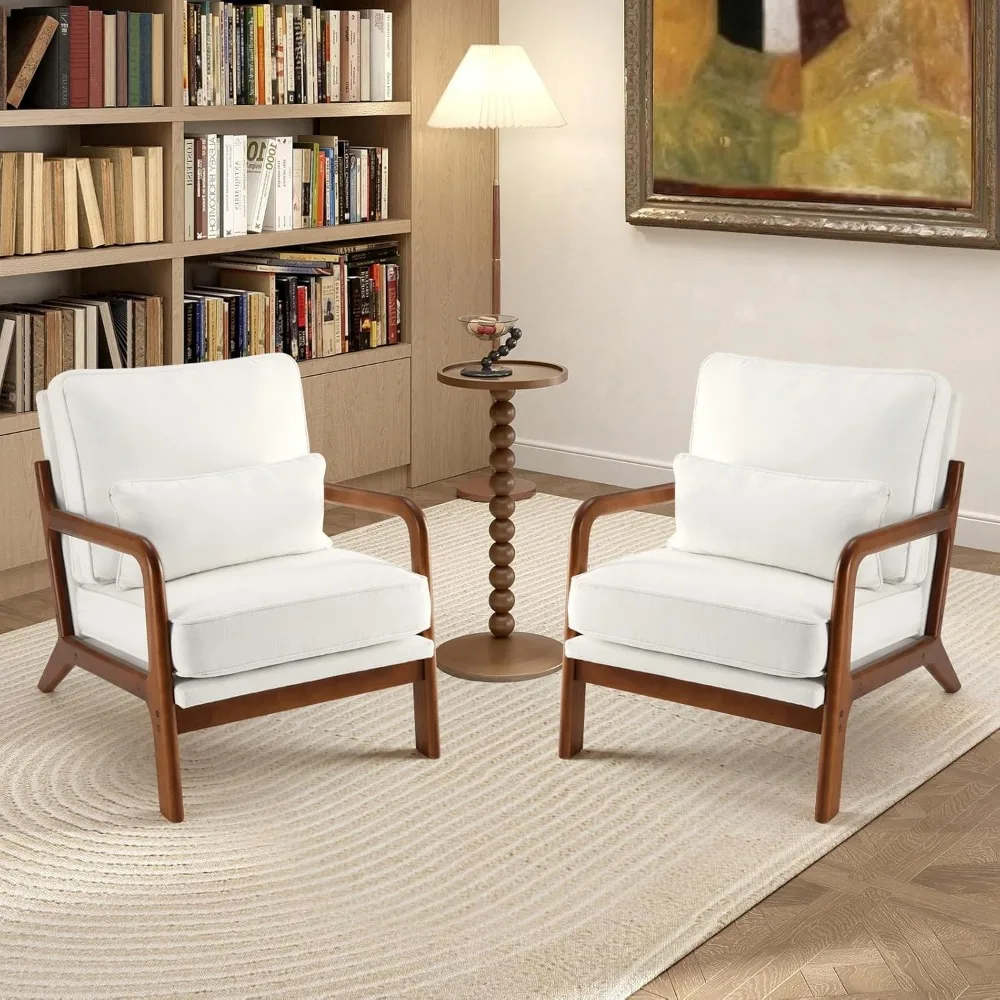 

Accent Chair Mid Century Modern Chairs with Pillow Seat of 2, Upholstered Lounge Seating Side with Solid Wood Frame & Soft Cush