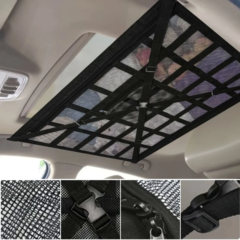 Sixth Generat Car Ceiling Cargo Net Load-Bearing Mesh Roof Storage Organizers Space Saving Storage Bag Auto Interior Accessories