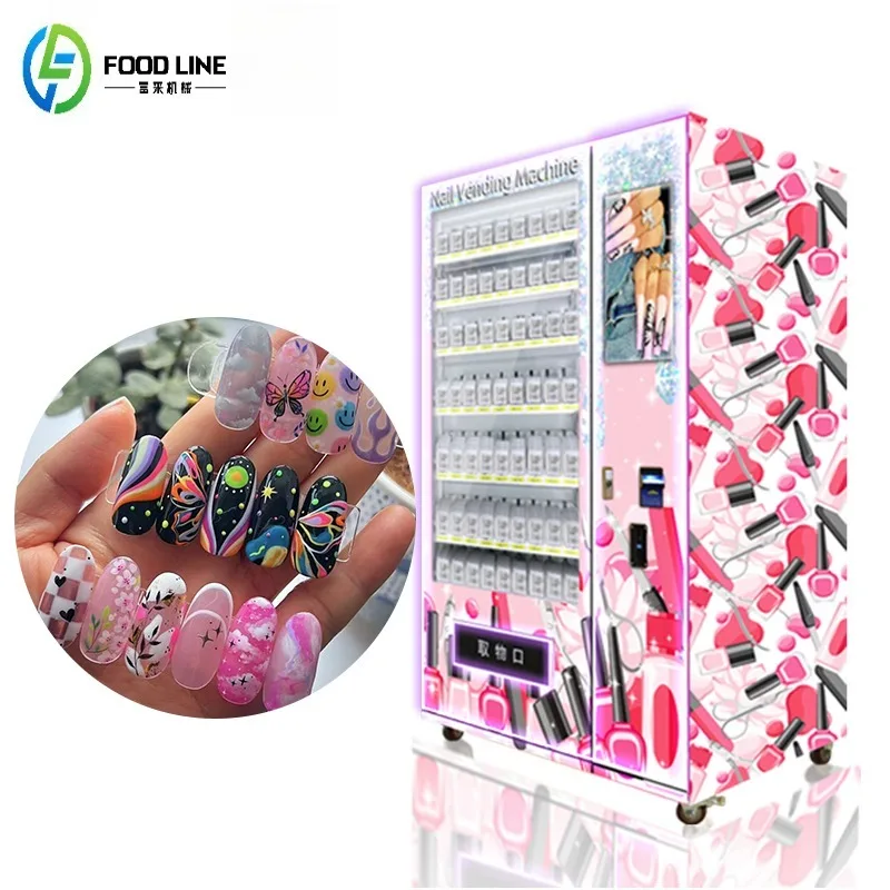 

Premium Beauty Pink Nail Vending Machine 24 Hours Coin QR Code Token Payment Small Businesses