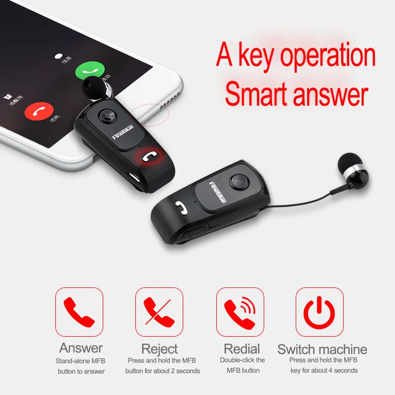 FineBlue F920 Lavalier Bluetooth Headset Calls Vibrating Number Retractable Cable Calls Listening to Music Extra Long Standby