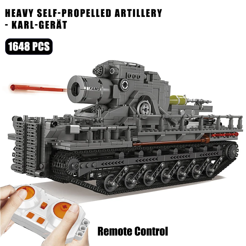 

WW2 Military Series German Heavy Self-propelled Artillery Karl-Gerät Model Building Blocks Remote Control Bricks Toys Kids Gifts