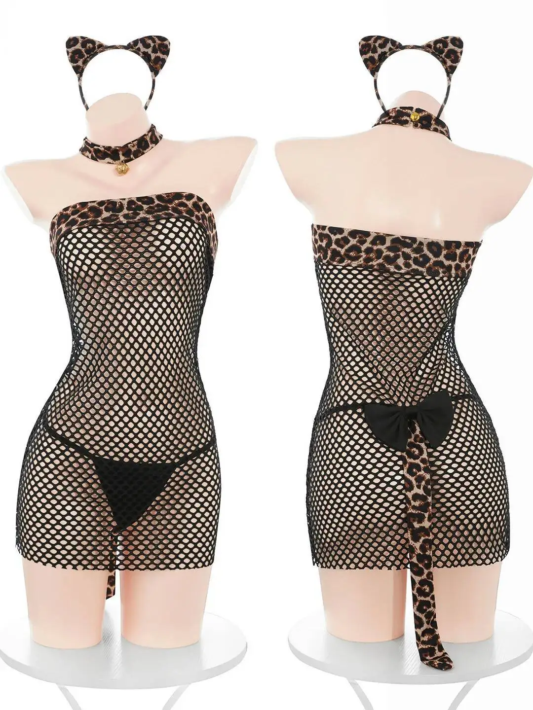 رغبة نقية ملهى ليلي نمط ليتل ليوبارد فتاة فستان شبكي لعوب مثير Bodycon الصيد صافي التفاف الورك خارج على الكتف فستان BKJY