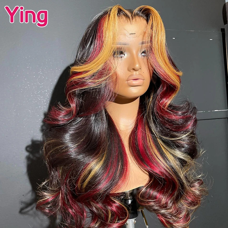 

200% 13x4 13x6 Transparent Body Wave Lace Front Wig Red 4/27 Highlight Colored Human Hair Wigs For Women Brazilian Pre Plucked