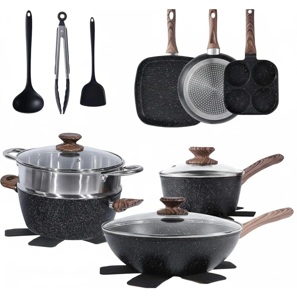 

17-Piece Nonstick Cookware Set with Stay-Cool Handles, Induction Compatible for Home & RV Kitchen
