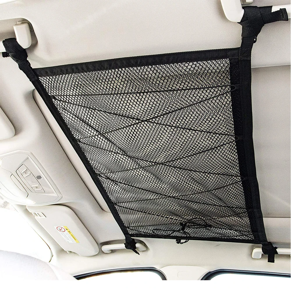 

Car Ceiling Roof Interior Cargo Zipper Net Universal Storage Bag Sundries Organizer Adjustable Mesh Pocket For Van SUV Auto