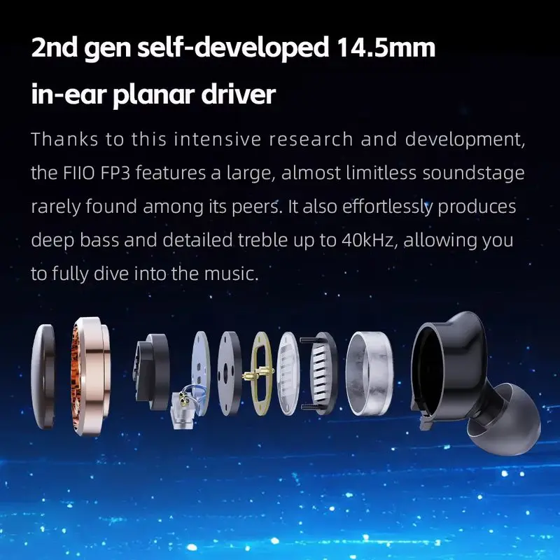 Fiio FP3 Wired Earphone In Ear 14.5mm Planar Diaphragm Driver Wood Faceplate 0.78mm 2pins Cable Custom For Audiophile Musician