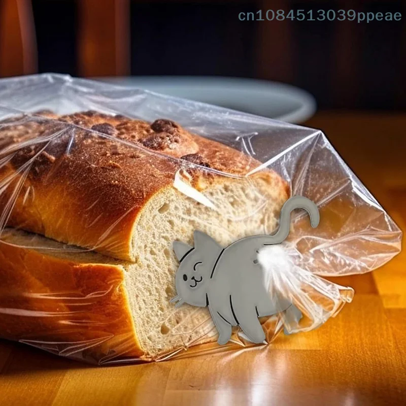 مضحك القط بعقب الخبز كليب ثلاثية الأبعاد حقيبة مطبوعة كليب حقيبة حامل الجدة أداة المطبخ لمحبي القط تخزين المواد الغذائية ديكور المنزل 1/2/3 قطعة