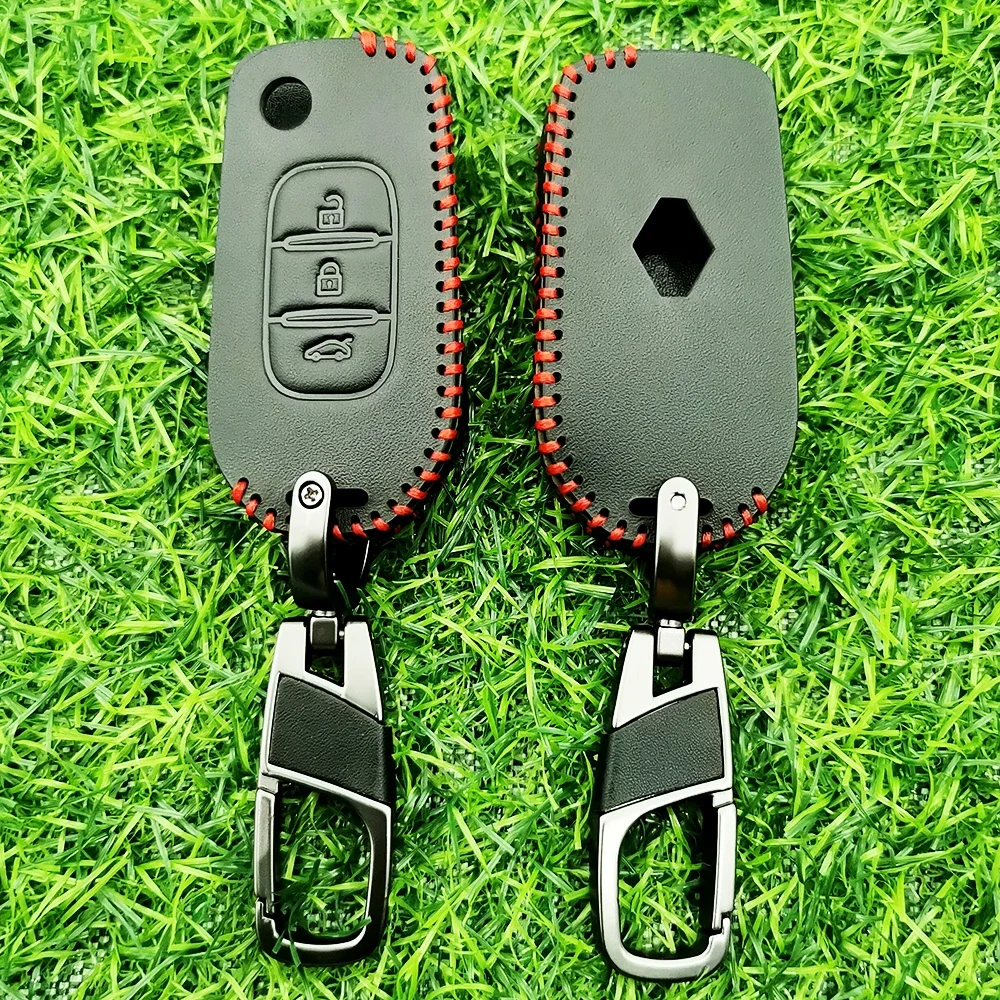 

For Renault Duster Megane Duster Sandero Kangdoo Captur Twingo Leather Car Key Cover Case Holder New 2/3 Buttons Car Key Skin