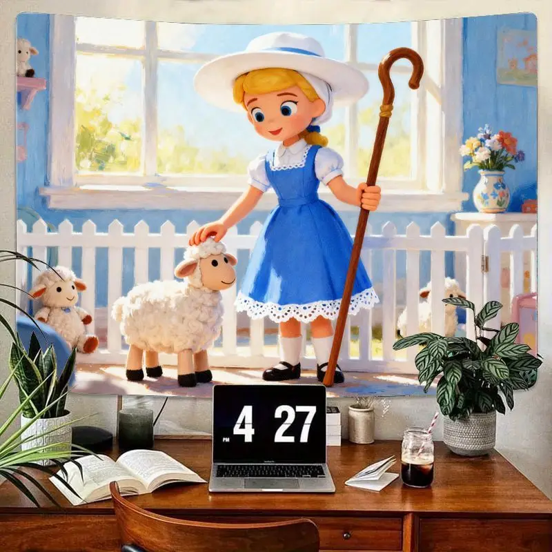 

1 шт. гобелен Bo Peep & Lambs, настенное искусство с изображением овчарки Kawaii, современный полиэстеровый декор для гостиной, спальни, общежития, подарок