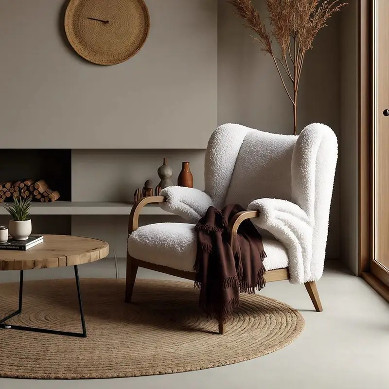 French retro lamb wool single sofa chair American medieval style living room home designer lazy leisure recliner