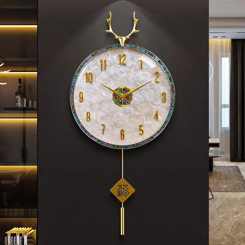 Luxury Mother-of-Pearl Wall Clock with Silent Clocks Handcrafted Seashell Inlay Design for Living Room & Restaurant Wall Decor