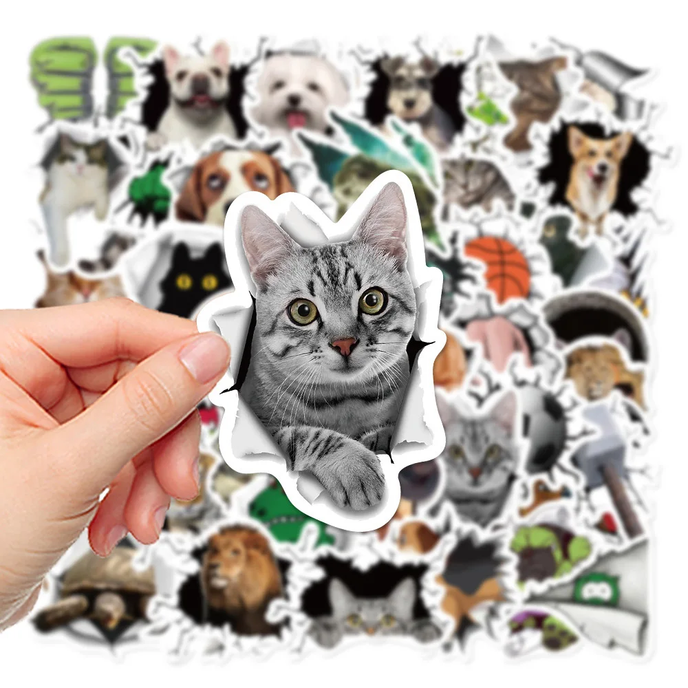 10/30/50pcs Kawaii 3D Animals Stickers Hole View Vivid Cat Decals Decoration Phone Wall Skateboard Laptop Waterproof Sticker Toy