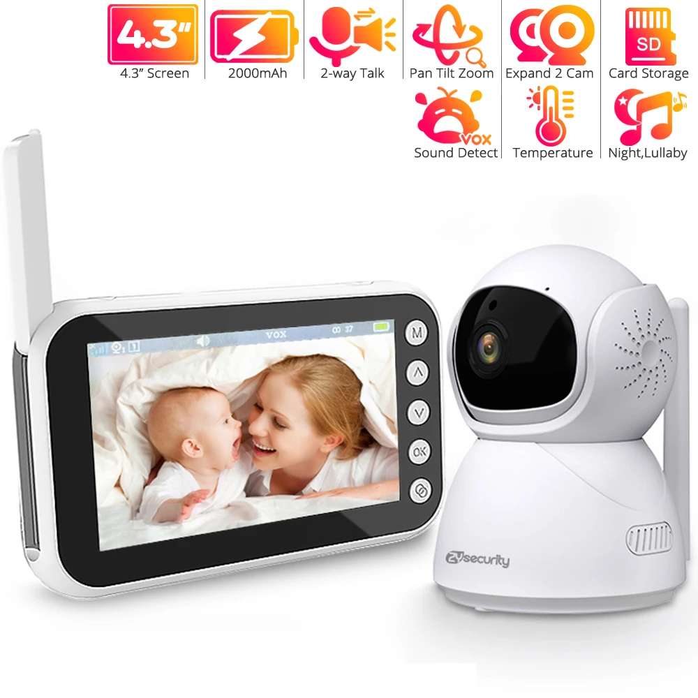 

4.3 Inch HD Baby Monitor with Camera Pan-Tilt 2X Zoom 2000mAh Battery Baby Phone 2-way Talk Night Vision Babysitter Cameras