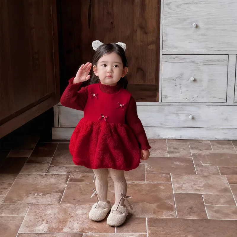 New Korean-style princess-style baby outfit for girls, stylish vest dress and base shirt two-piece set for going out